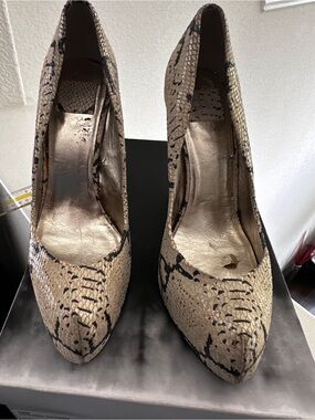 DV by Dolce Vita Beige Snake-Print Pointed-Toe Pumps